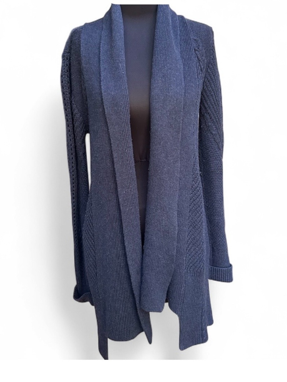 CAbi Navy Open-Front Shawl Collar Cardigan